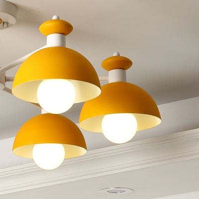 Nordic Style Dome Ceiling Light 6 Lights Metal Chandelier with Macaron Color for Kindergarten