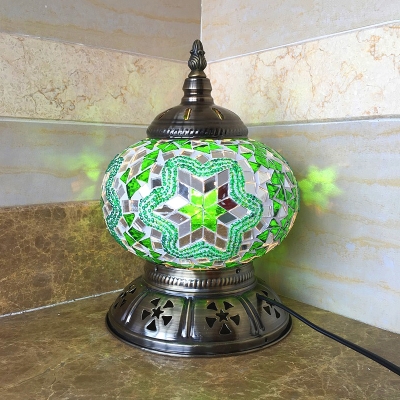 One Light Orb Shade Table Light Moroccan Antique Glass Table Lamp in Green/Red/Yellow for Bar