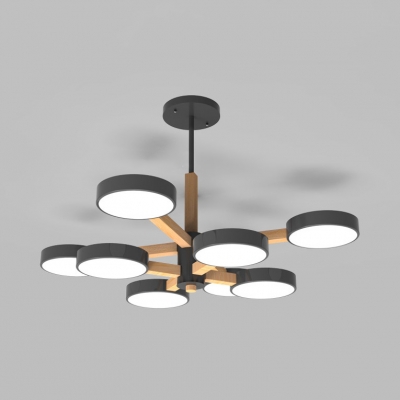 Remote Control Round Chandelier Acrylic Multi-Head Black/White Suspension Light for Living Room