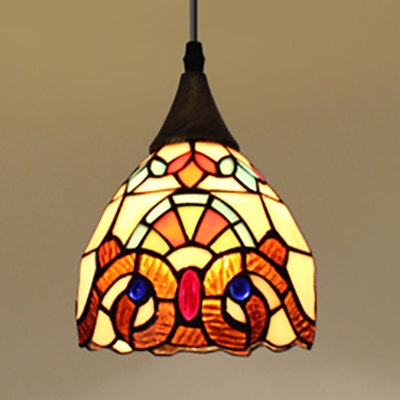 Rustic Style Bell/Dome Pendant Light 1 Light Stained Glass Suspension Light for Stair Hallway