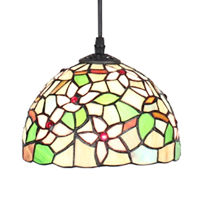 Rustic Style Multi-Color Hanging Lamp Dome Shade 1 Light Glass Pendant Light for Dining Room