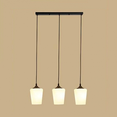 Simple Style Bell Pendant Light Frosted Glass 3 Lights Suspension Light with Round/Linear Canopy for Kitchen