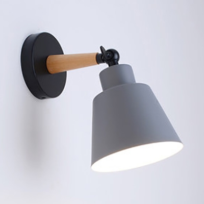 Simple Style Bucket Wall Light 1 Light Metal Sconce Light in Macaron Gray/Pink/Yellow/Green for Study Room