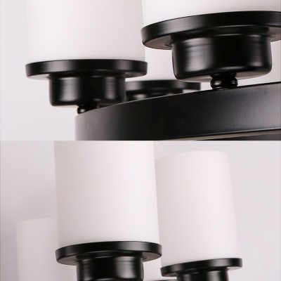 Simple Style Cylinder Chandelier Frosted Glass 3/6/8 Lights Black Pendant Light for Dining Room