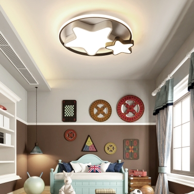 Simple Style White Flush Mount Light Heart/Star Acrylic LED Ceiling Light in Warm/White for Kid Bedroom