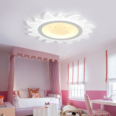 Smiling Sun Kindergarten Flush Mount Light Acrylic Cartoon LED Ceiling Light in Warm/White'