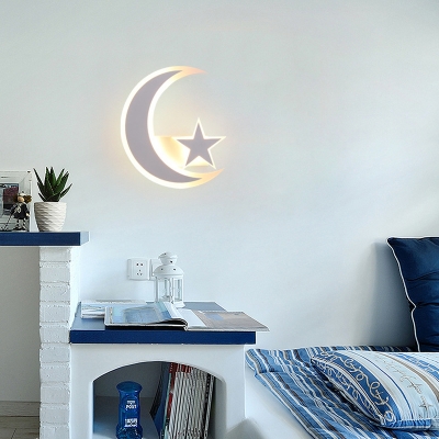 Star Moon Bedroom Hallway Wall Light Acrylic Lovely White Sconce Light in Warm/White