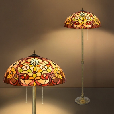 Tiffany Vintage Colorful Floor Lamp Flower/Lattice/Leaf Glass Standing Light for Hotel Villa