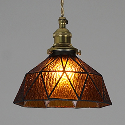 Traditional Bowl Pendant Light Faceted Glass 1 Light Black/Brass Canopy Ceiling Light for Corridor