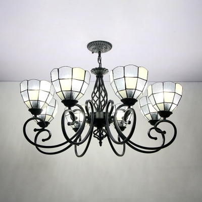 Traditional Dome Shade Chandelier 8 Lights Glass Metal Hanging Light for Living Room Villa