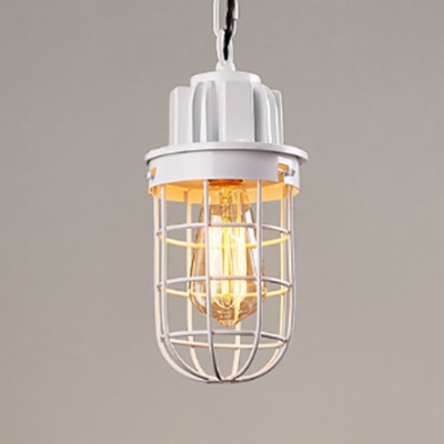 Vintage Bulb Wire Frame Pendant Light 1 Light Metal Hanging Light in Black/White for Cafe