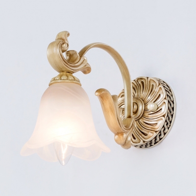 Vintage Style Flower Engraved Wall Sconce 1/2/3 Lights Opal Glass Vanity Lighting for Mirror