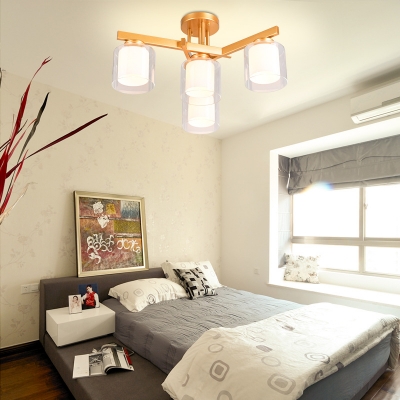 White Cylinder Semi Ceiling Mount Light 4/5/6 Lights Modern Glass Flush Light for Bedroom