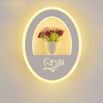 White Oval LED Sconce Light with Vase Contemporary Acrylic Wall Lamp in Warm for Living Room