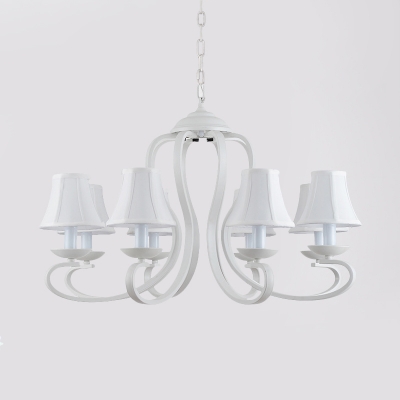 White Tapered Shade Pendant Light 3/6/8 Lights American Rustic Metal Chandelier for Bedroom Foyer