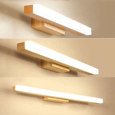 Wood Linear LED Vanity Lighting 16/23.5/31.5 Inch Nordic Style Waterproof Wall Light in Beige for Dressing Room