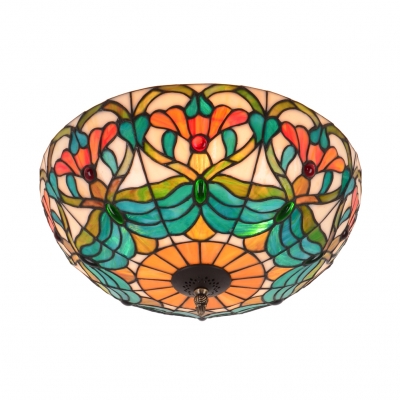 16 Inch Bowl Shade Ceiling Light Traditional Stained Glass Semi Flushmount Light for Study Room