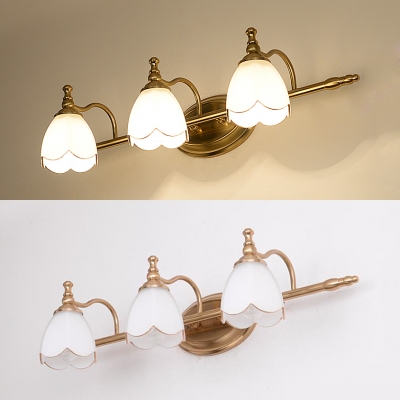 2/3/4 Lights Flower Vanity Light Rust-Proof Opal Glass Wall Lamp in Brass for Dressing Room