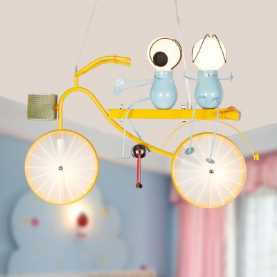 2 Lights Cartoon Bicycle Pendant Light Creative Metal Hanging Light for Girl Boy Bedroom