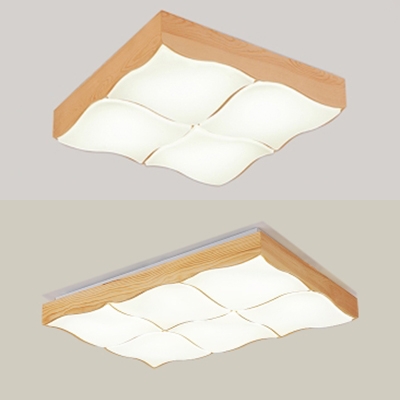 Wood Curve Rectangle LED Flush Light Contemporary Ceiling Lamp in Warm/White for Study Room