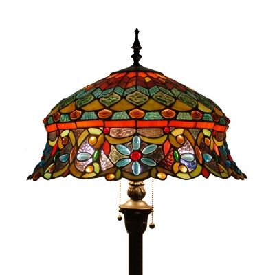 Living Room Crown Floor Light Stained Glass 2 Lights Antique Style Floor Lamp with Jewelry