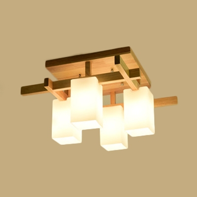 Asian Style Rectangle Flush Mount Light 4/6/8 Lights Frosted Glass Ceiling Lamp in White for Hotel Shop