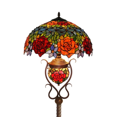 Stained Glass Flower Floor Light Study Room 3 Heads Tiffany Style Rustic Floor  Lamp with Pull Chain - Beautifulhalo.com