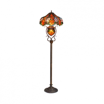 Stained Glass Flower Floor Light Study Room 3 Heads Tiffany Style Rustic Floor Lamp with Pull Chain