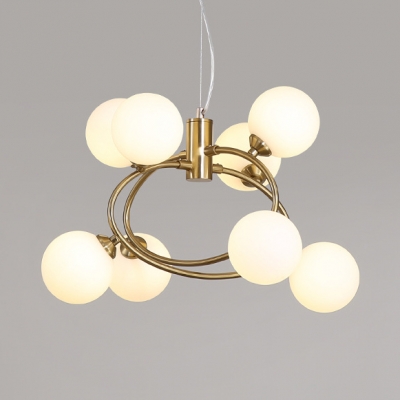 Modern Ring Chandelier with Globe Shade Milk Glass 8/12 Lights Black/Gold Pendant Light for Dining Room