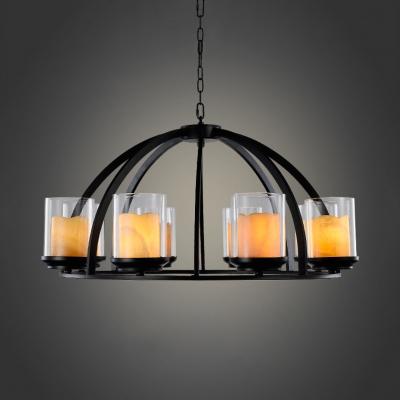 6/8 Lights Candle Chandelier Traditional Metal Glass Pendant Light in Black for Restaurant