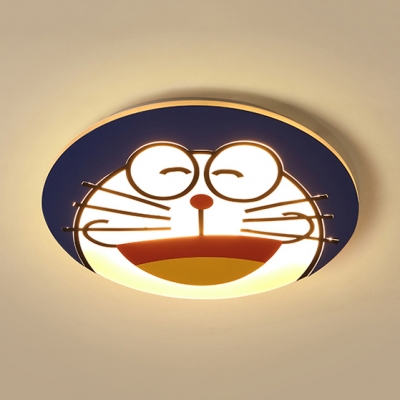 Acrylic Blue Cat LED Ceiling Mount Light Kindergarten Cartoon Warm/White Lighting Ceiling Fixture