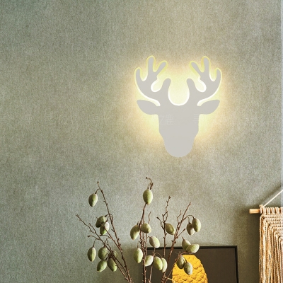 Acrylic Deer LED Wall Light Adult Kid Bedroom Modern Black/White Scone Light in White/Warm