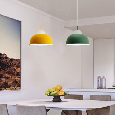 Aluminum Glass Bowl Pendant Light 1 Light Macaron Loft Hanging Light in Blue/Green/Pink/Yellow for Bedroom