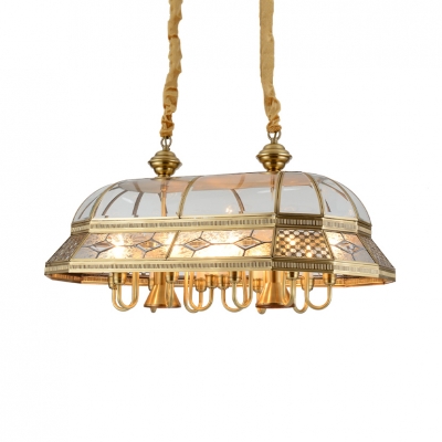 Antique Style Brass Island Fixture Candle 10 Lights Metal Pendant Lamp with Shade for Restaurant