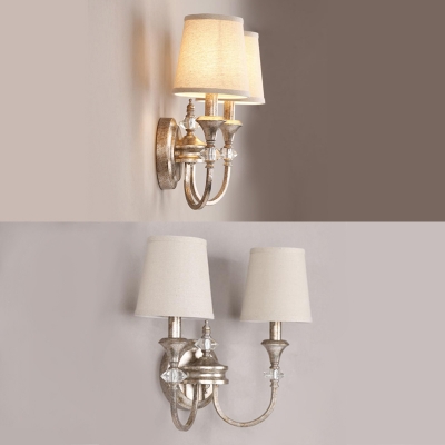 Antique Style Candle Sconce Lamp with/without Shade Metal 2 Lights Silver Wall Light for Restaurant