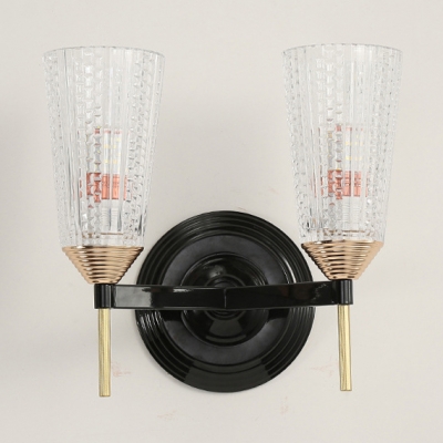 Bathroom Cylinder Shade Wall Light Lattice Glass 1/2 Lights Traditional Black Sconce Lamp