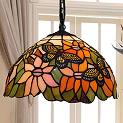 Bird/Butterfly/Flower/Victorian Island Light Stained Glass 3 Lights Island Pendant for Living Room