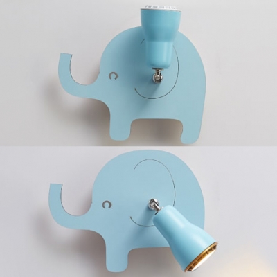 Blue/Pink Elephant/Whale Wall Light 1 Head Animal Wood Rotatable Sconce Light in Warm/White for Kindergarten