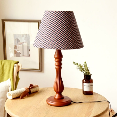 Brown Plug In Desk Light 1 Light Traditional Plaid Fabric Reading Light for Study Room