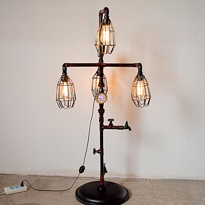 

Bulb Cage Living Room Floor Lamp Metal 4 Lights Industrial Plug In Floor Lamp with Water Pipe, HL533544