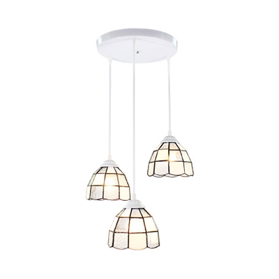 Cafe Cone/Grid Bowl Ceiling Pendant Glass 3 Lights Tiffany Style Suspension Light