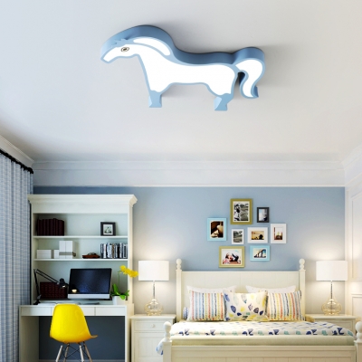 Cartoon Blue/Pink LED Ceiling Mount Light Horse Shape Acrylic Third Gear/Warm/White Flushmount Light for Hallway