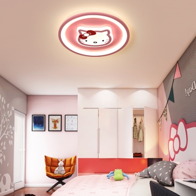 Child Bedroom Round Ceiling Mount Light Acrylic Cartoon Blue/Pink Flush Light in Warm/White