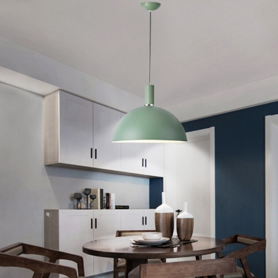 Contemporary Candy Colored Pendant Light with Bowl Shade 1 Light Metal Hanging Lamp for Bedroom