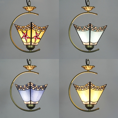 Craftsman Restaurant Hanging Light 1 Head 8 Inch Tiffany Style Vintage Ceiling Light in Brass