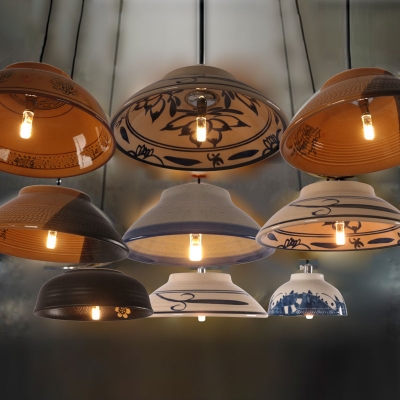 Dining Table Bowl Shade Pendant Light Ceramics 1 Lights Asian Stylish Hanging Light