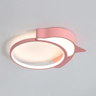 Dolphin Kindergarten Flush Mount Light Acrylic Nordic Style Third Gear/Warm/White LED Ceiling Light in Blue/Pink