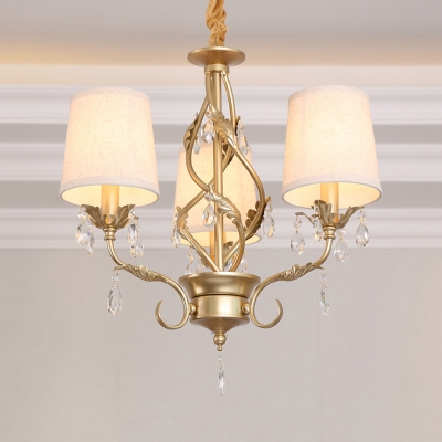 Elegant Style Tapered Shade Pendant Light Metal 3 Lights Gold Chandelier with Crystal for Bedroom