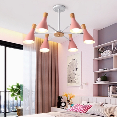 European Style Bottle Chandelier with Macaron Color 6 Lights Metal Suspension Light for Bedroom