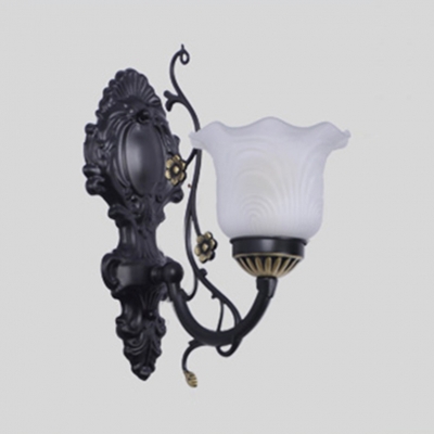 Flower Bedroom Hallway Wall Light Frosted Glass 1/2 Lights Vintage Style Sconce Lamp in Black/White